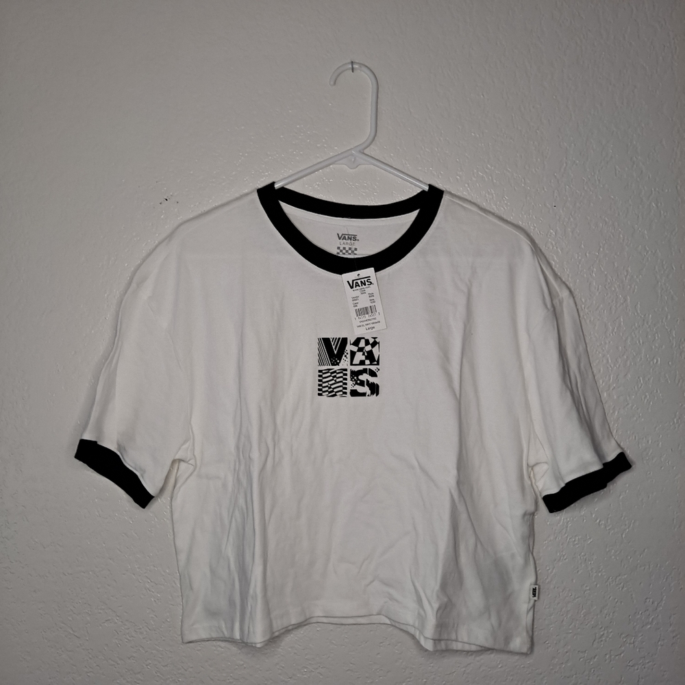 NEW Womens Vans EL Why Graphic Tee Crop Top T-Shirt Size Large VN0A4DNUYB2